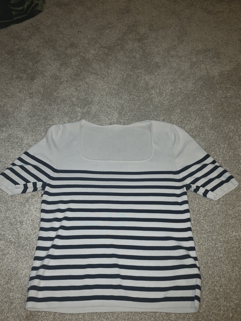 Square-Neck Striped Short Sleeve Top - Navy & White